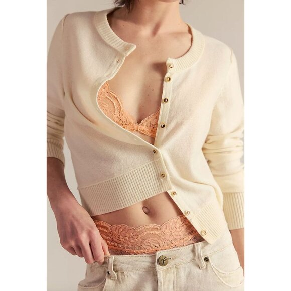 Free People Nocturnal Solid Cardigan Sz Small White Wool Cashmere Sweater Cardi